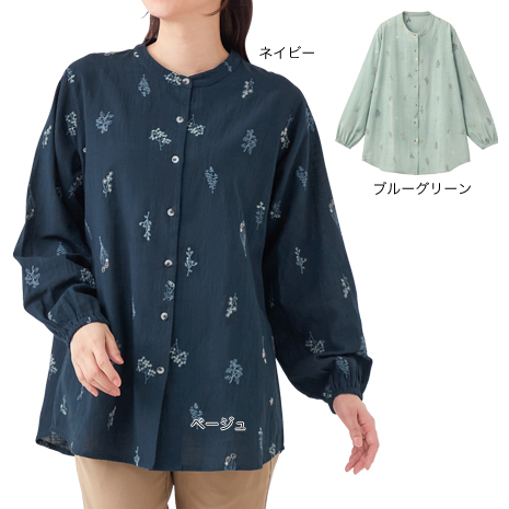 （単品）＜セルヴァン＞コットン花柄刺しゅうブラウス