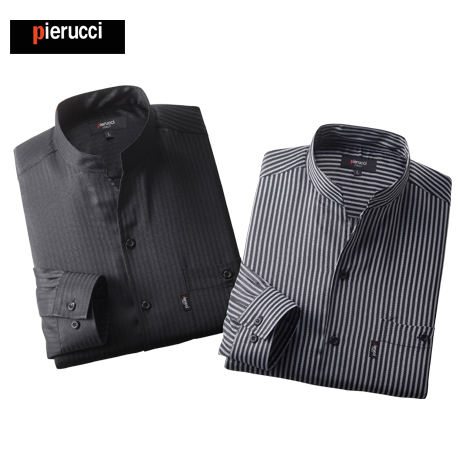 ＜ピエルッチ＞変化襟ストライプ柄シャツ　同サイズ２色組