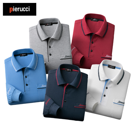 ＜ピエルッチ＞刺しゅう入り長袖ポロシャツ　同サイズ５色組
