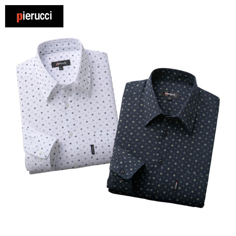 ＜ピエルッチ＞綿１００％小紋柄長袖シャツ　同サイズ２色組