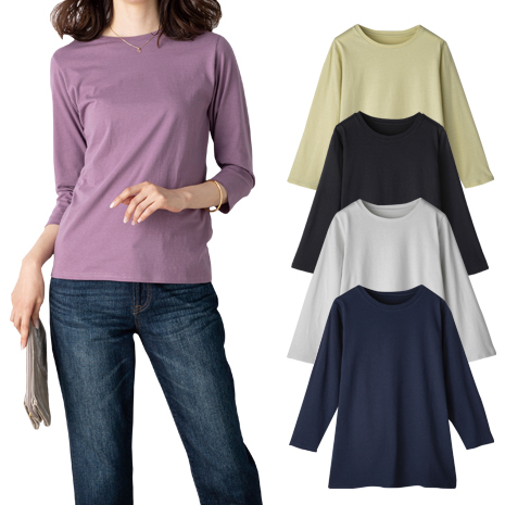 デイリーコットン　７分袖プルオーバー同サイズ５色組