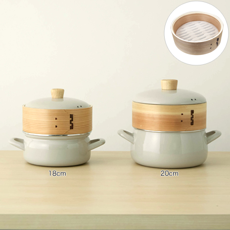 １８ｃｍ・せいろ２段）＜富士ホーロー＞せいろ付きホーロー鍋