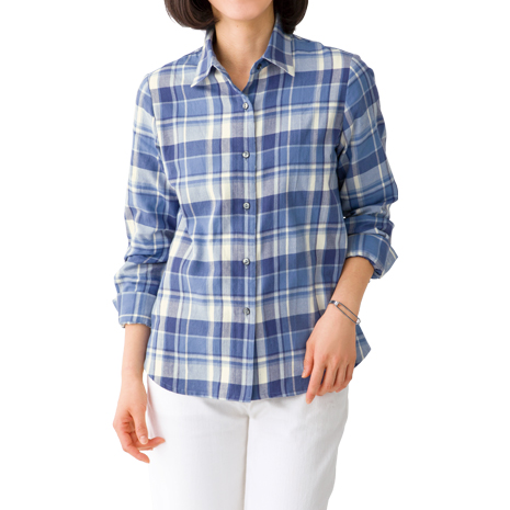 先染めチェック柄ブラウス