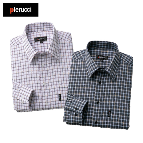 （長袖）＜ピエルッチ＞格子柄シアサッカーシャツ同サイズ２色組