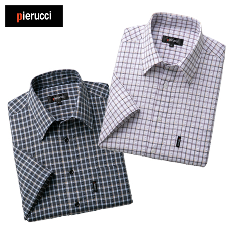 （半袖）＜ピエルッチ＞格子柄シアサッカーシャツ同サイズ２色組