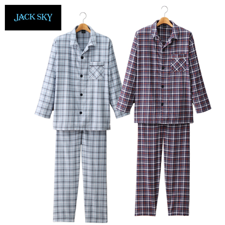 ＜ＪＳ＞綿１００％チェック柄パジャマ　上下同サイズ２色組