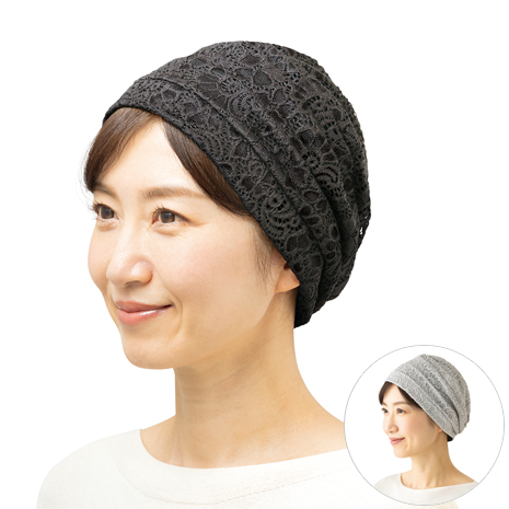 髪にやさしい内側シルクのレース帽子２色組
