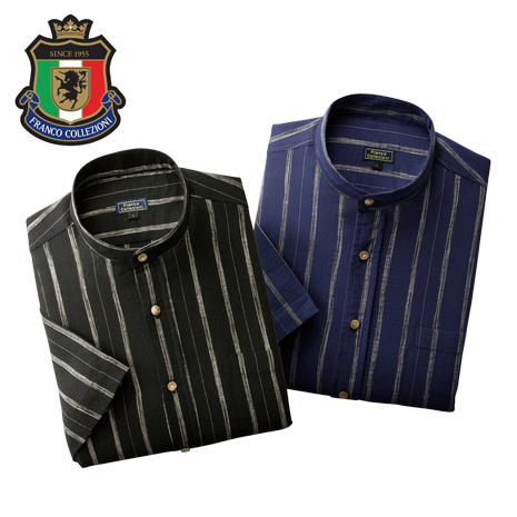 しじら織ストライプシャツ　同サイズ２色組