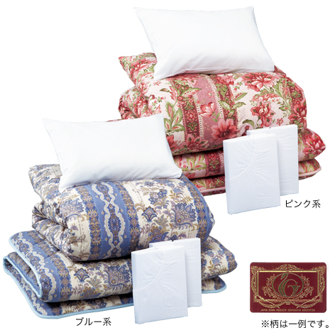 （柄任せ）　ハンガリー産羽毛布団スペシャル寝具６点セット