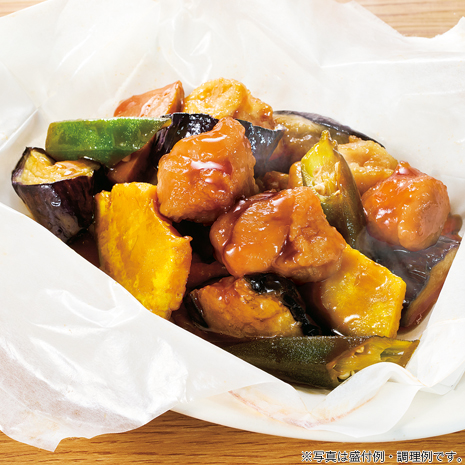 紙包み　やわらか鶏唐揚げと３種野菜の甘酢ソース