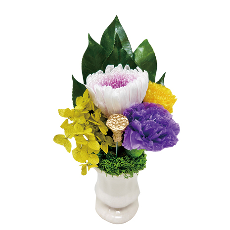 プリザーブドフラワー仏花「しほり」（花器付）