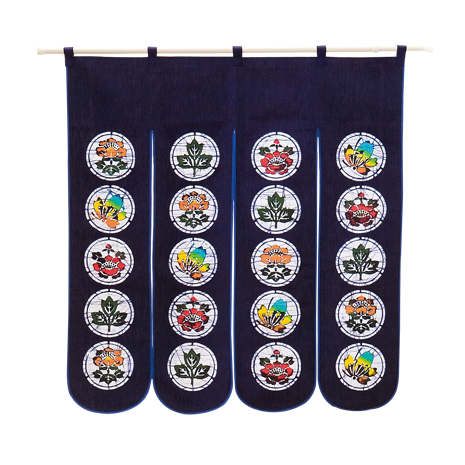 （中／８５×９０ｃｍ）ろうけつ染めのれん「丸紋」