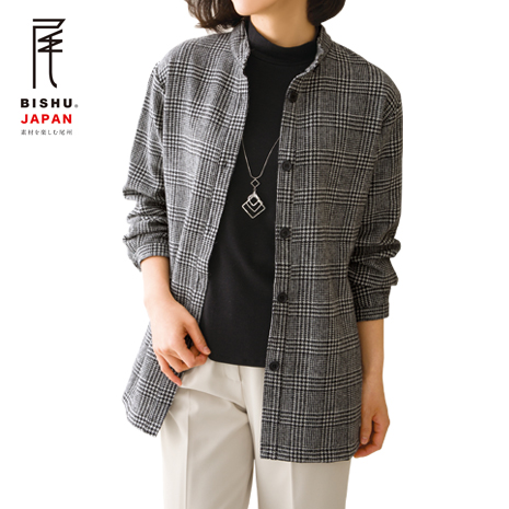 尾州織　グレンチェック柄ブラウスジャケット