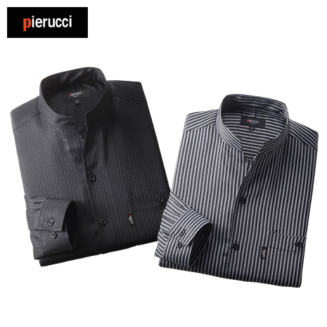 ＜ピエルッチ＞変化襟ストライプ柄シャツ　同サイズ２色組