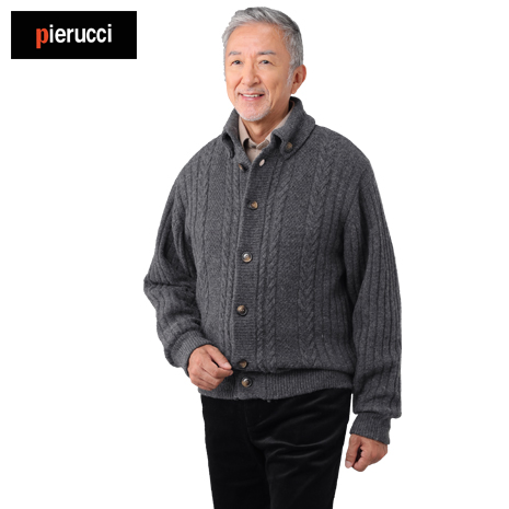 ＜ピエルッチ＞裏地付ドンキー襟カーディガン