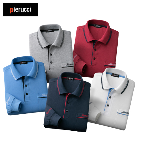 ＜ピエルッチ＞刺繍入り長袖ポロシャツ　同サイズ５色組