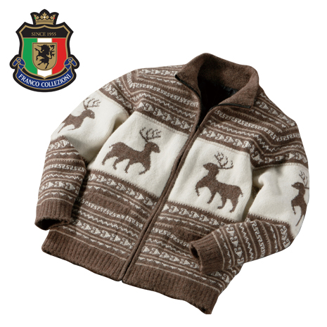 アルパカ混ジップカーディガン