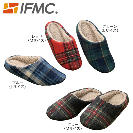 （Ｍ・グレー×２）チェック柄ルームシューズ２個組